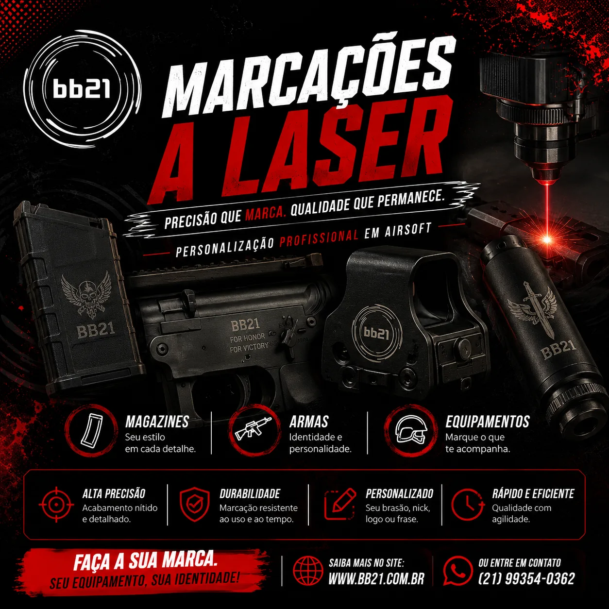 Serviço de airsoft: Gravação a laser em equipamentos